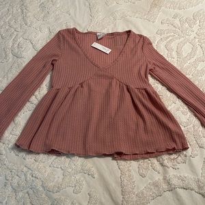 Dusty rose babydoll long sleeve top